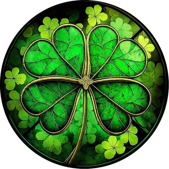 Round Metal Tin Sign St Patrick's Day Four Leaf Clover Sign, Wreath Sign, Door Sign Rustic Home Kitchen Bathroom Bedroom Garden Parlor Wall Art Decor 8"x 8"