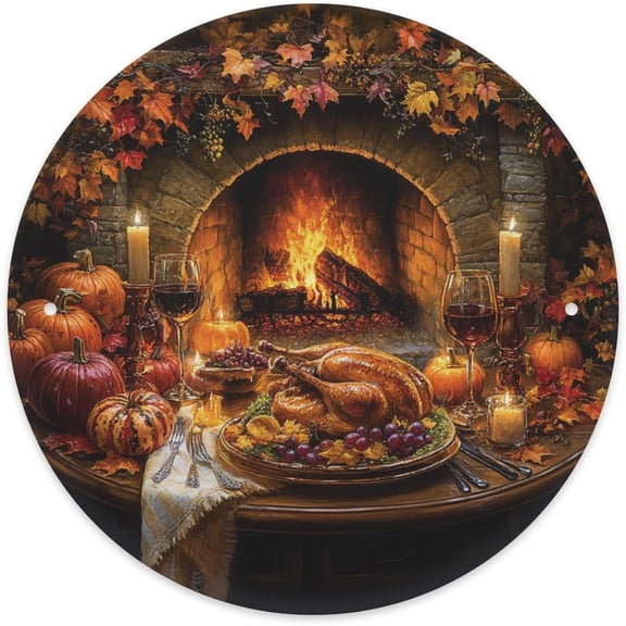 Round Metal Tin Sign Warm Dinner Wall Decor Plaque, 8 x 8 Inch Circle Artwork for Yard, Living Room, Studio, Bar, Cafe, Club
