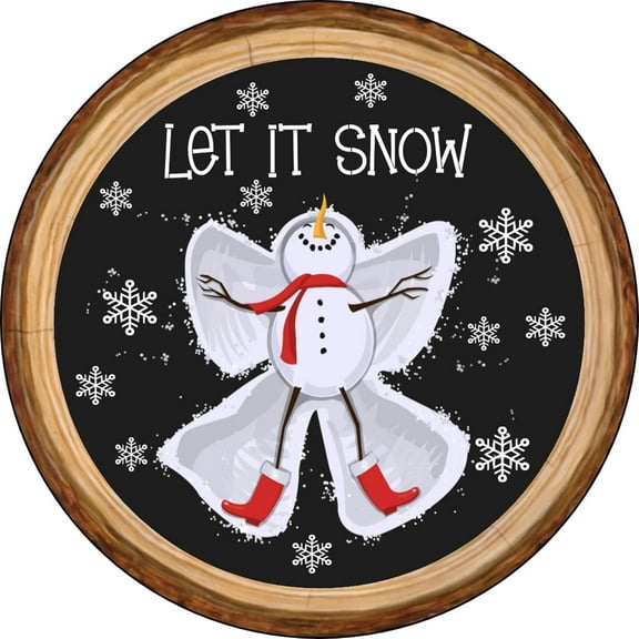 Round Metal Tin Sign Wreath Sign Let It Snow Sign Wood Slice Background Sign Wreath Snowman Sign Christmas Sign Winter Signs Metal Round Wreath Wreath Center 8"x8"