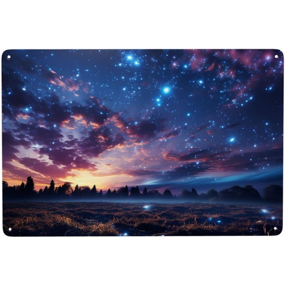 Round Metal Tin Wall Sign Starry Sky Iron Hanging Picture Modern Plate Painting Photo Frame Art Home Wall Decor 8 x 12 Inch