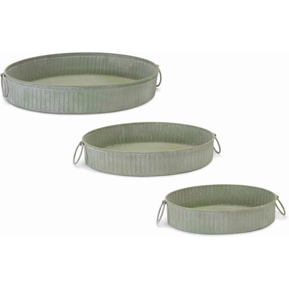 Round Metal Trays - 15" - Sage Green - Set of 3