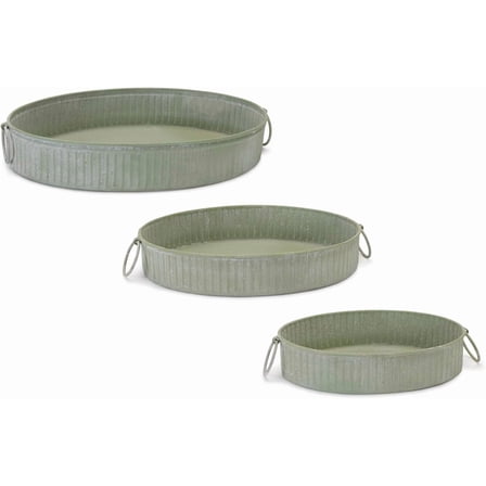 Round Metal Trays - 15" - Sage Green - Set of 3