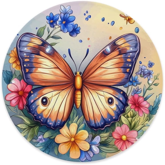 Round Metal signs,colorful flowers &butterfly,circle tin sign,easy to hang,metal plaque art wall home decor,for bar,cafe,club,Garden,Yard,living room,Decorative poster,8x8 inch
