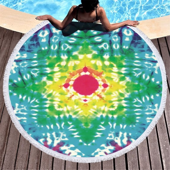 Round Microfiber Beach Towel, 58 Inch Oversized Circular Beach Blanket Shawl Beach Mat, Quick-Dry Soft Polyester Sand-Free Towel for Beach Picnic Yoga Travel Gift