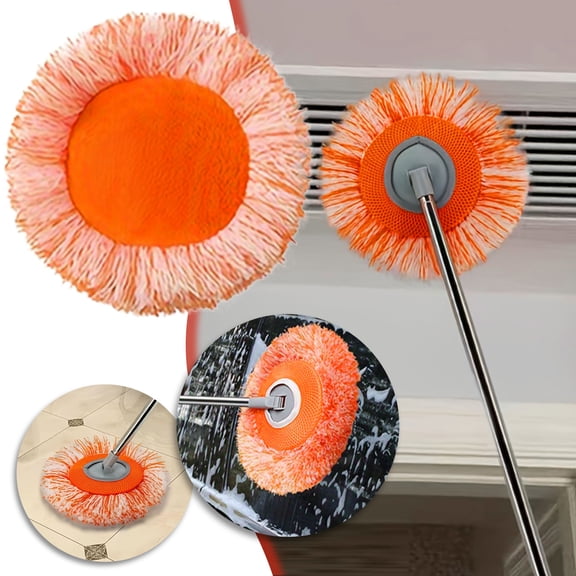 Round Microfiber Mop Head Replacement Pad,Washable Reusable Floor Cleaning Cloth for Dry Wet Mopping,Fits Standard Mop Frames,12x12 Inch Orange