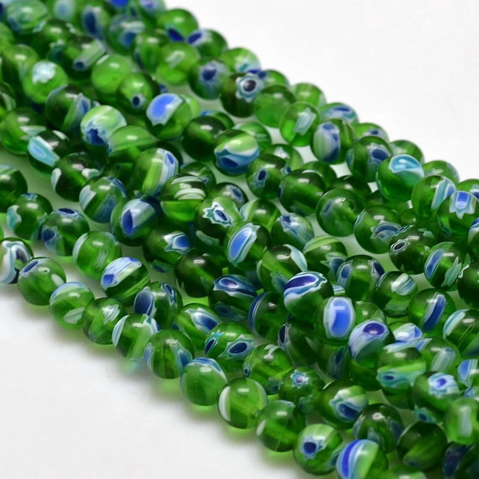 Round Millefiori Glass Beads Strands Lime Green 6mm Hole: 1mm 67pcs/strand 14.7 inch