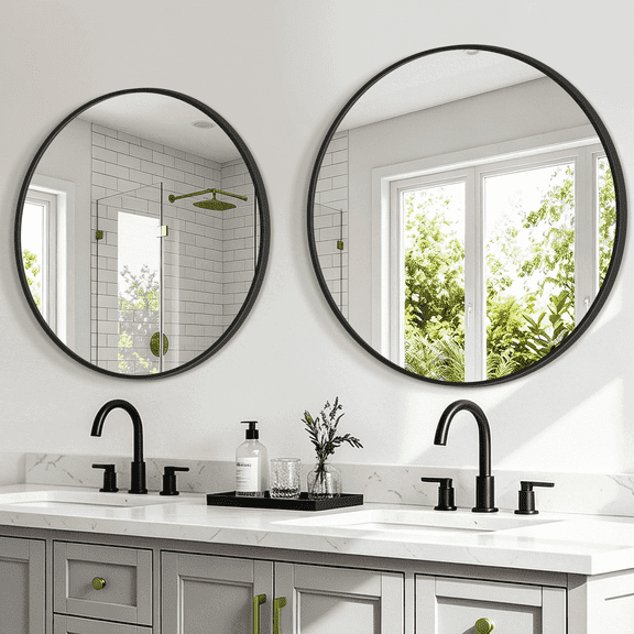 Mavora Max 26” Round Bathroom Mirror for Wall 2 pack Wall Mounted Vanity Mirror, Black