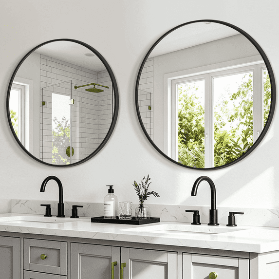 Mavora Max 26” Round Bathroom Mirror for Wall 2 pack Wall Mounted Vanity Mirror, Black