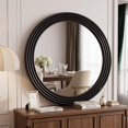 Irrow Frame Round Mirror 36 Inch, Antique Black Circle Mirror with Roman Pillar ...