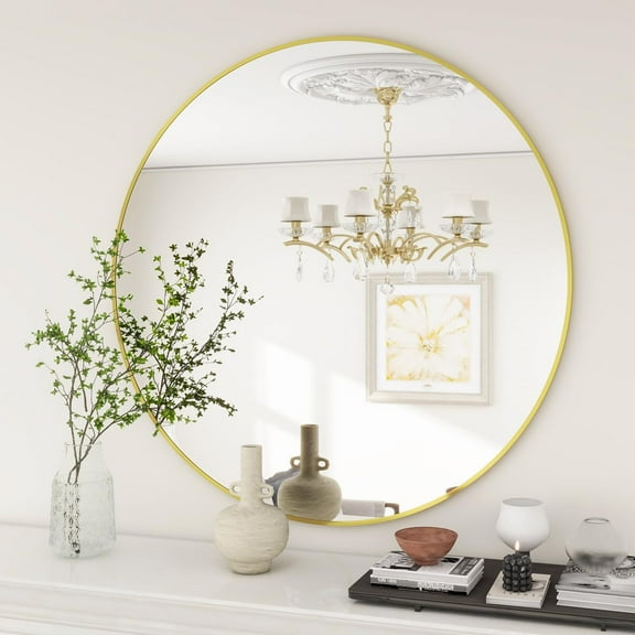 Round Mirror, Metal Frame Circle Mirror, Wall Mounted for Entryway, Bathroom, Vanity, Living Room