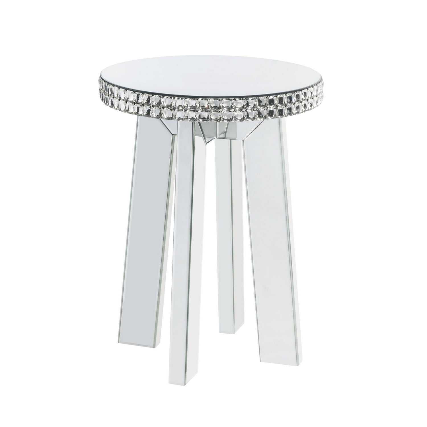 Elegant Round Mirrored End Table with Faux Crystal Accents