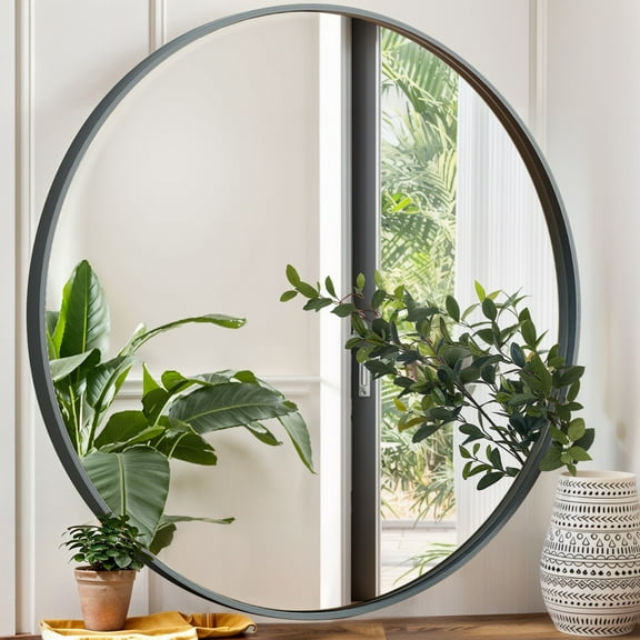 Round Mirrors Wall Mirror 24 inch Circle Mirror for Bathroom,Black