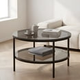 thumbnail image 1 of Round Modern Coffee Table with Tempered Glass Top - Black Accent Table, 1 of 9