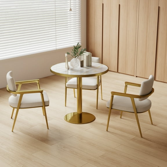 Round Modern Dinning Table 31.5 inches Bistro Table Tulip Table with Faux Marble top,Easy Assemble,Sturdy Metal Frame Diameter