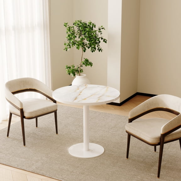 Round Modern Dinning Table 31.5 inches Bistro Table Tulip Table with Faux Marble top,Easy Assemble,Sturdy Metal Frame Diameter