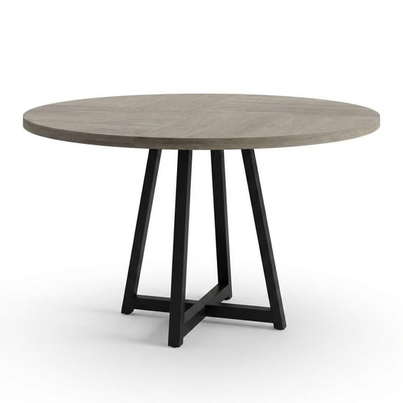 Round Modern Industrial Dining Table, Sturdy Wood Top & Metal Base, Ideal for Kitchen or Dining Room, Seats 4-8, Table Only