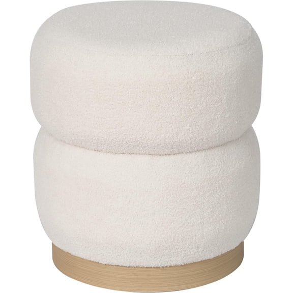 Round Modern Ottoman, Small Boucle Foot Rest Vanity Stool Chair, Upholstered Circle Pouf Ottoman Footstool for Living Room, Bedroom, White