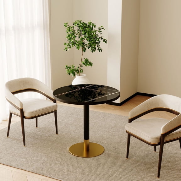 Round Modern Tulip Dining Table 31.5", Sintered Stone Top with Aluminum Alloy Edge, stainless steel bracket base, suitable for 2 people, easy to assemble