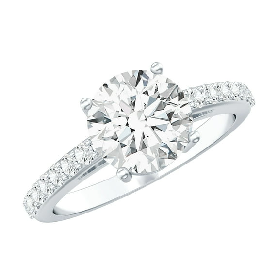 Rosec Jewels Certified Moissanite Round Engagement Ring 2 Ct - Moissanite Solitaire Ring - 8 mm - D-VS1 Grade - with Jewelry Box, 14K White Gold, US 5.00