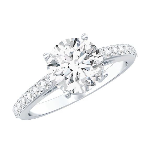Rosec Jewels Certified Moissanite Round Engagement Ring 2 Ct - Moissanite Solitaire Ring - 8 mm - D-VS1 Grade - with Jewelry Box, 14K White Gold, US 7.00