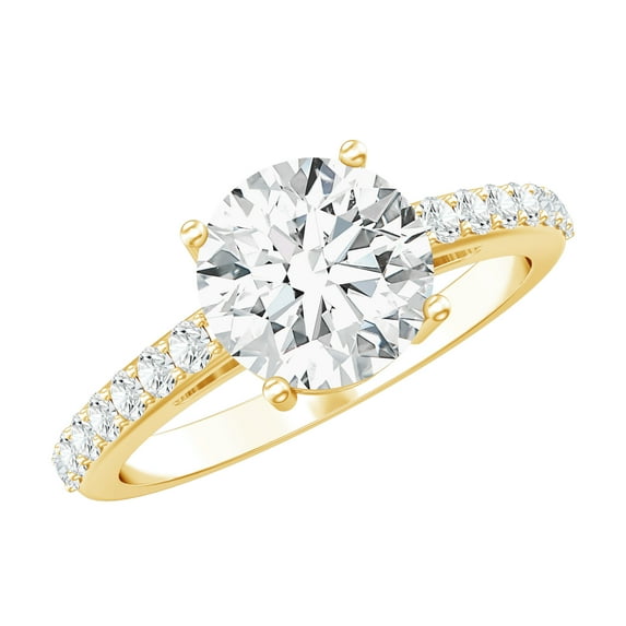 Rosec Jewels Certified Moissanite Round Engagement Ring 2 Ct - Moissanite Solitaire Ring - 8 mm - D-VS1 Grade - with Jewelry Box, 18K Yellow Gold, US 4.50