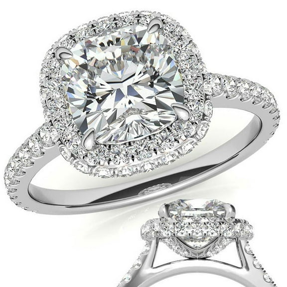 Round Moissanite Engagement Ring in White Gold Plated for Women