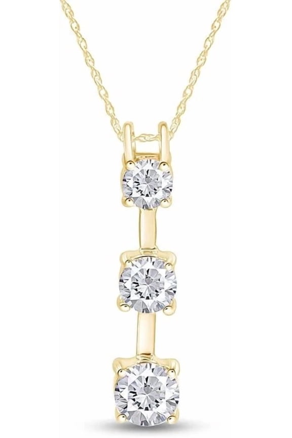 Round Moissanite Past Present Future Necklace 14K Yellow Gold Plated Sterling