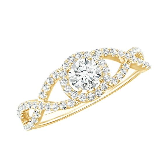 Rosec Jewels Certified Moissanite Engagement Ring for Women - D-VS1 Quality Moissanite Criss Cross Ring, 14K Yellow Gold, US 9.00
