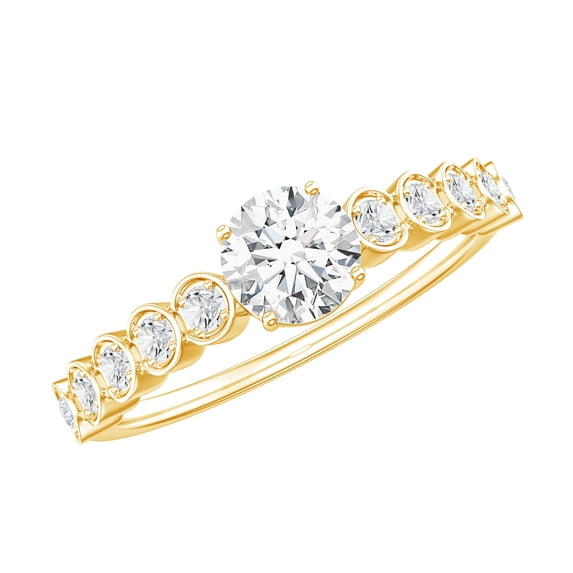 Rosec Jewels Moissanite Solitaire Engagement Ring for Women - 5 mm - D-VS1 Quality Certified, 14K Yellow Gold, US 6.50