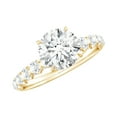 thumbnail image 1 of Rosec Jewels Round Moissanite Engagement Ring with Side Stones (7 mm, 1 Carat, D-VS1 Quality Certified) - With Jewelry Box, 10K Yellow Gold, US 8.00, 1 of 7