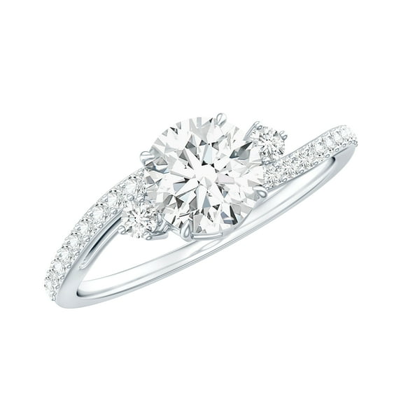 Rosec Jewels Moissanite Round Engagement Ring 1 Ct - 6 mm - Bypass Ring - D-VS1 Quality Certified, 10K White Gold, US 9.00