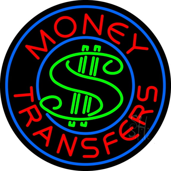 Round Money Transfers Dollar Logo LED Neon Sign 26 x 26 - inches, Black Square Cut Acrylic Backing, with Dimmer - Bright and Premium built indoor LED Neon Sign for Defence Force.