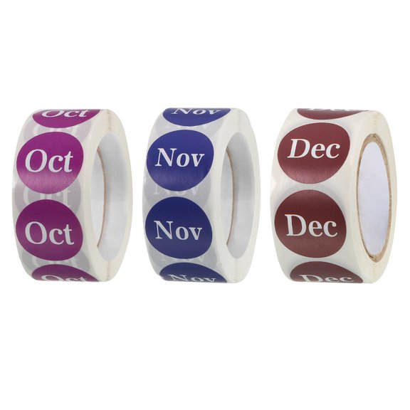 Round Month Labels 1 Inch 3 Roll DIY Color Coding Circle Stickers 10 to 12 Month Tag Postcards, 500 Count/Roll