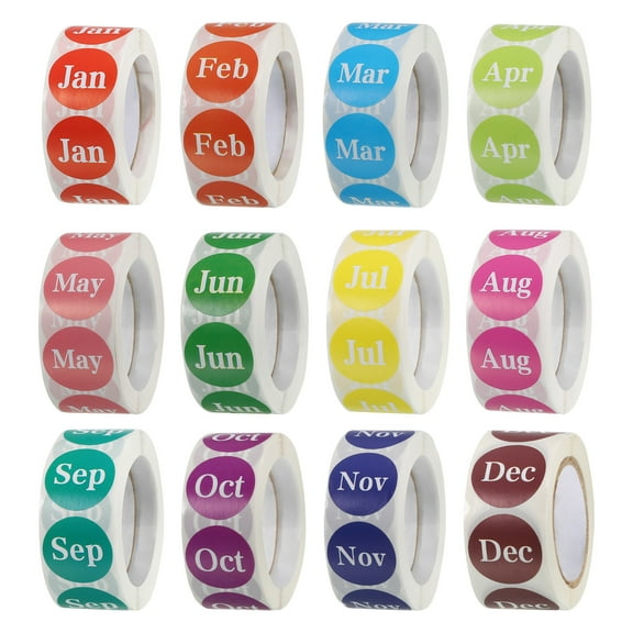 Round Month Labels the Year 1 Inch 12 Roll DIY Color Coding Circle Stickers 12 Month Tag Postcards, 500 Count/Roll