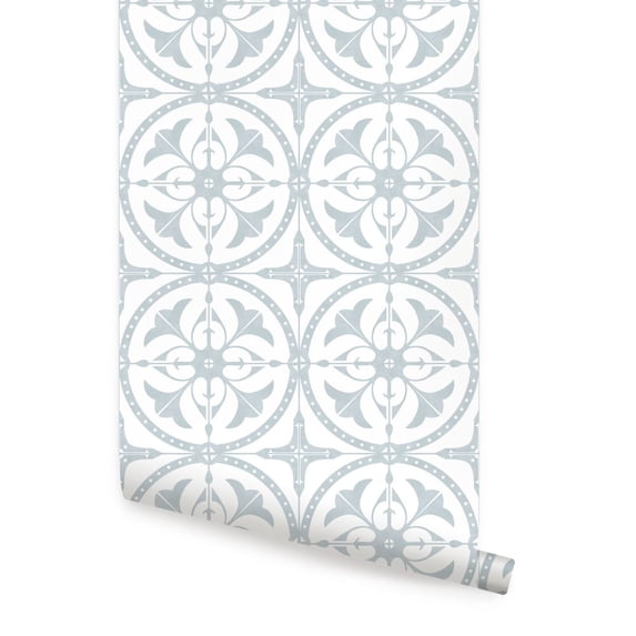 Round Moroccan Tile Blue Peel and Stick Vinyl Wallpaper