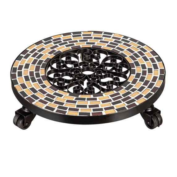 Round Mosaic Plant Caddy, Brown, 6 PCS