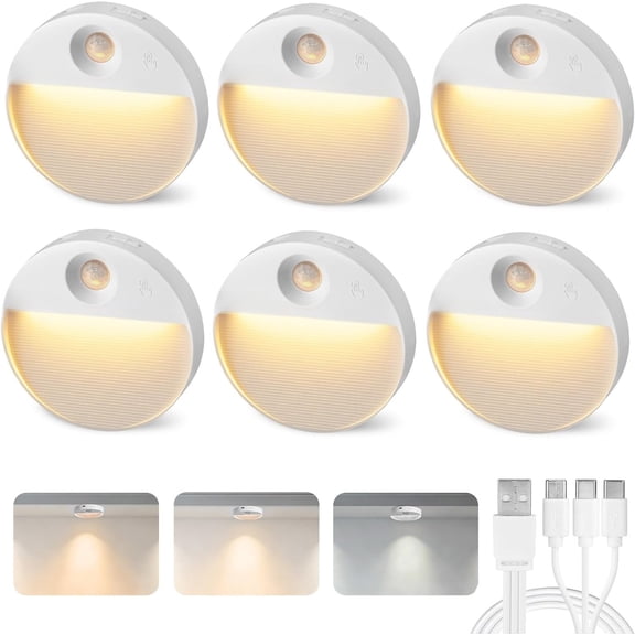 Round Motion Sensor Night Light, Motion Activated Night Light with 3 Lighting Modes, Touch Control, 3 Color Temperatures & Dimmable, for Hallway, , 6
