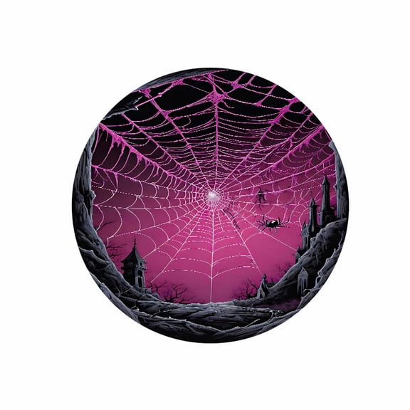 Round Mouse Pad 7.87 inch Purple Spider Web Gothic Castle Design Rubber Surface for Office Gaming Desk