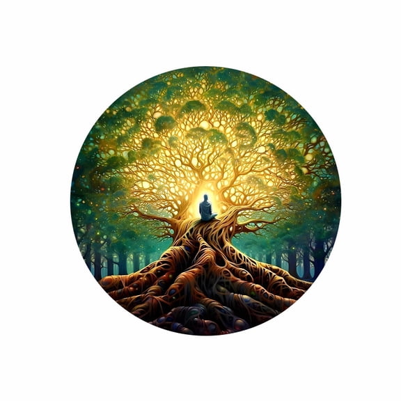 Round Mouse Pad 7.87 inches x 7.87 inches Rubber Meditation Tree Design for Desk Office Gaming