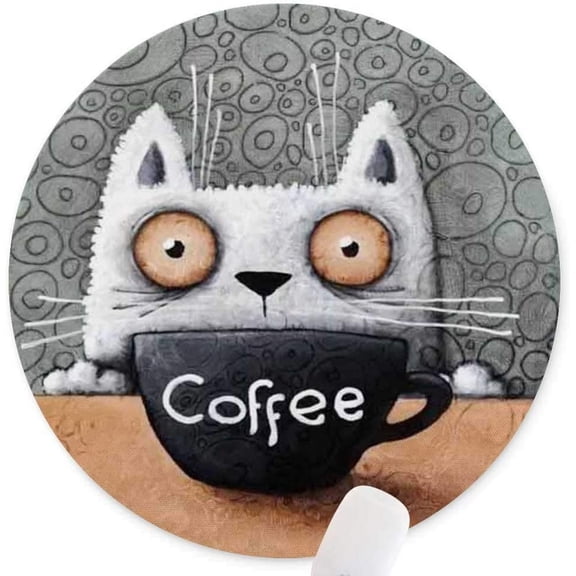 Round Mouse Pad,Anti Slip Rubber Round Cartoon Coffee Cat Mousepads Desktops Gaming Mouse Mat Customized Designed for Home and Office,7.9 x 7.9inches