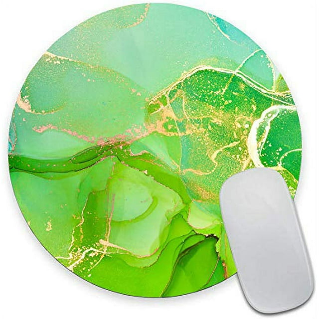 Round Mouse Pad, Green Marble Mouse Pad, Gaming Mouse Mat, Non-Slip Rubber Base Portable Mousepad, Circular Waterproof Mouse Pad, Small Size for Office Home Travel 7.9 x 0.12 Inch