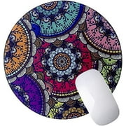 Round Mouse Pad with Multi Color Pattern, Mandala Colorful Design Mousepad 9” Diameter 3MM Thick Non-Slip Rubber Base with Stitched Edge, Computer Gaming Desk Accessories for Home Office