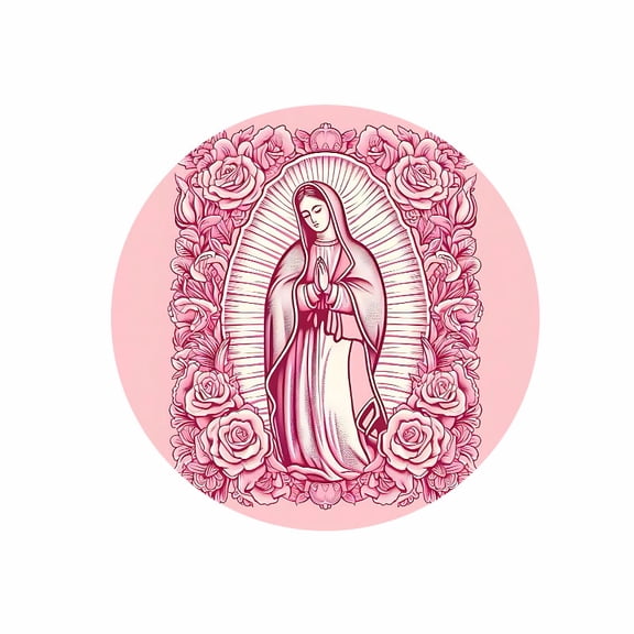 Round Mouse Pad with Pink Virgin Mary and Roses Design 7.87 inch Rubber Surface for Desk Use