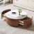 Round Movable Coffee Table with Casters, 2 Drawers, Marble Pattern Sintered Stone Top, Walnut, 29.5"
