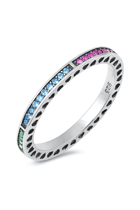 Round Multi-Color CZ Eternity Stackable Ring Sterling Silver Size 4