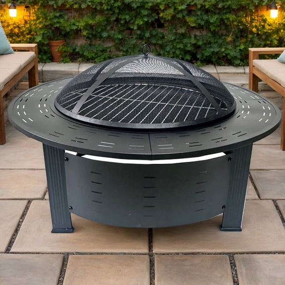 Round Multi-Functional Charcoal Stove & Tea Table, Smokeless Heating Brazier for Home, Courtyard & Outdoor Use