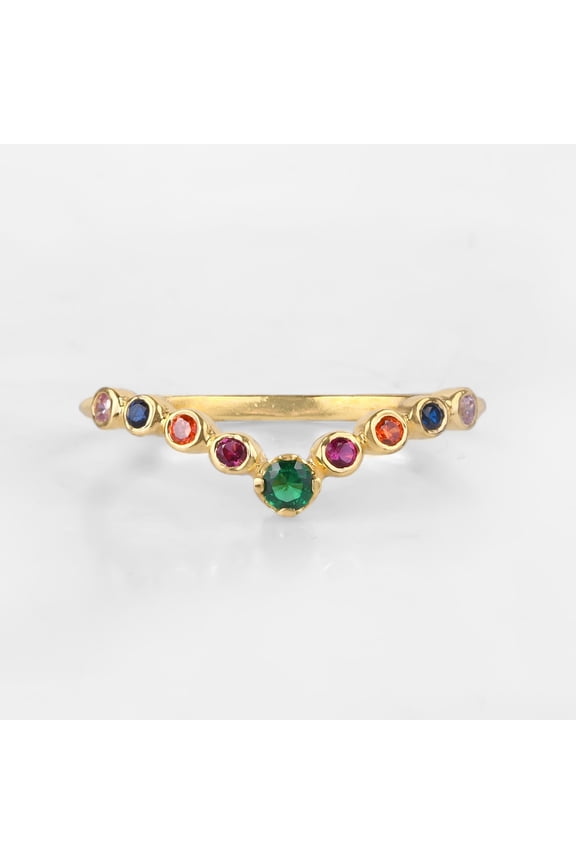 Round Multi Sapphire Curvn Stacking Finger Handmade Band Ring, 925 Starling Silver Prong Set and Five Color Gemstone Wedding Band Ring, Unique Jewelry, Bridal Gift For Her