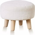 thumbnail image 1 of Round Mushroom Footstool Ottoman – Rabbit Wool Upholstered Small Stool with Solid Wood Legs, Cute Shoe Changing Stool, Step Stool, Sofa Footrest for Living Room & Bedroom White, 1 of 7