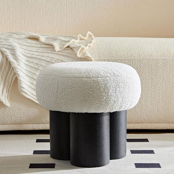 Round Mushroom Ottoman Foot Stool, Boucle Nesting Ottoman, Teddy Velvet Foot Rest for Couch Sofa, Floor Pouf Step Stool for Living Room,Bedroom,No Assembly Required (White)
