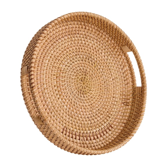 Round Natural 11.8" Rattan Serving Tray with Handles